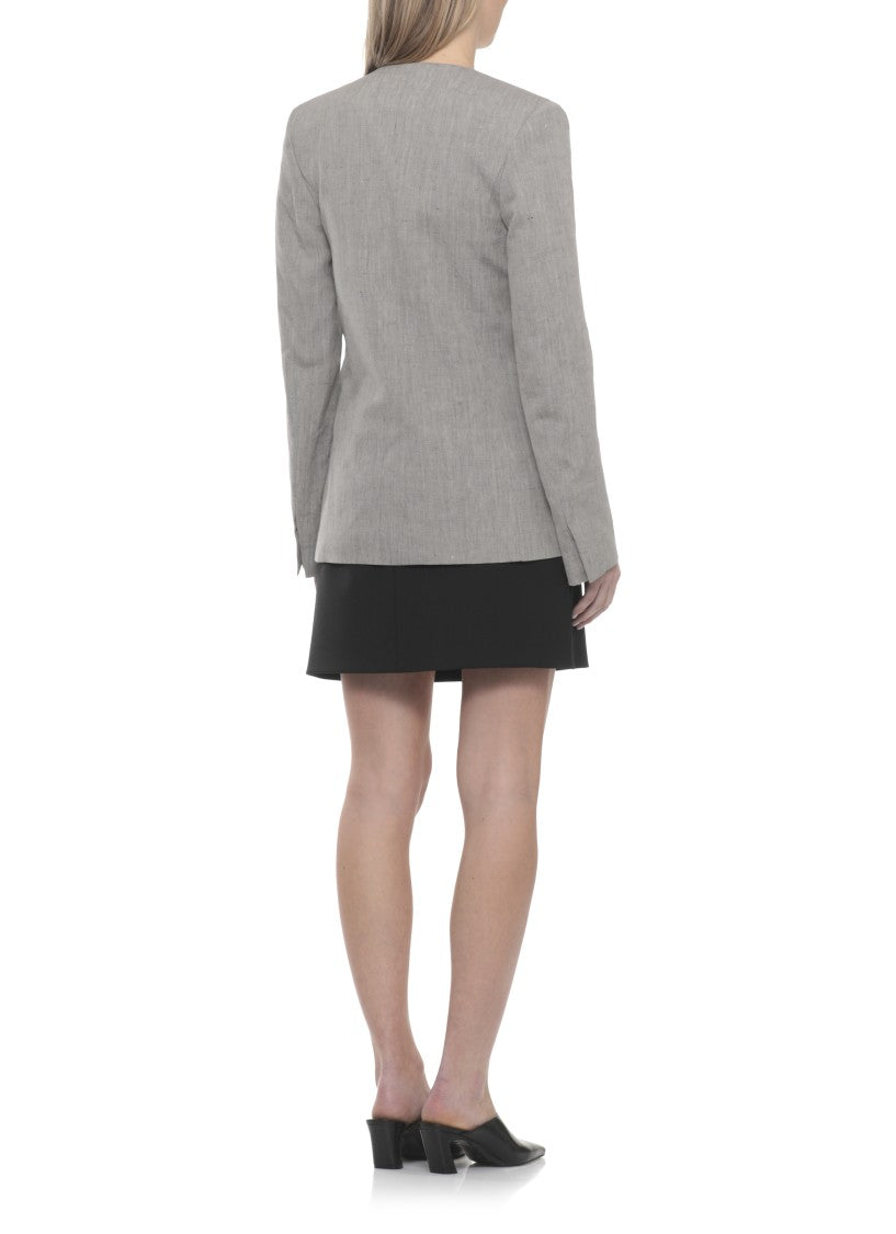Loulou De Saison Grey Suna Linen-Blend Double-Breasted Blazer