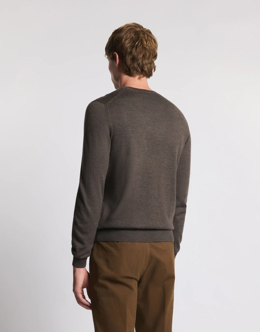 Fay Brown Crew Neck Sweater In Wool