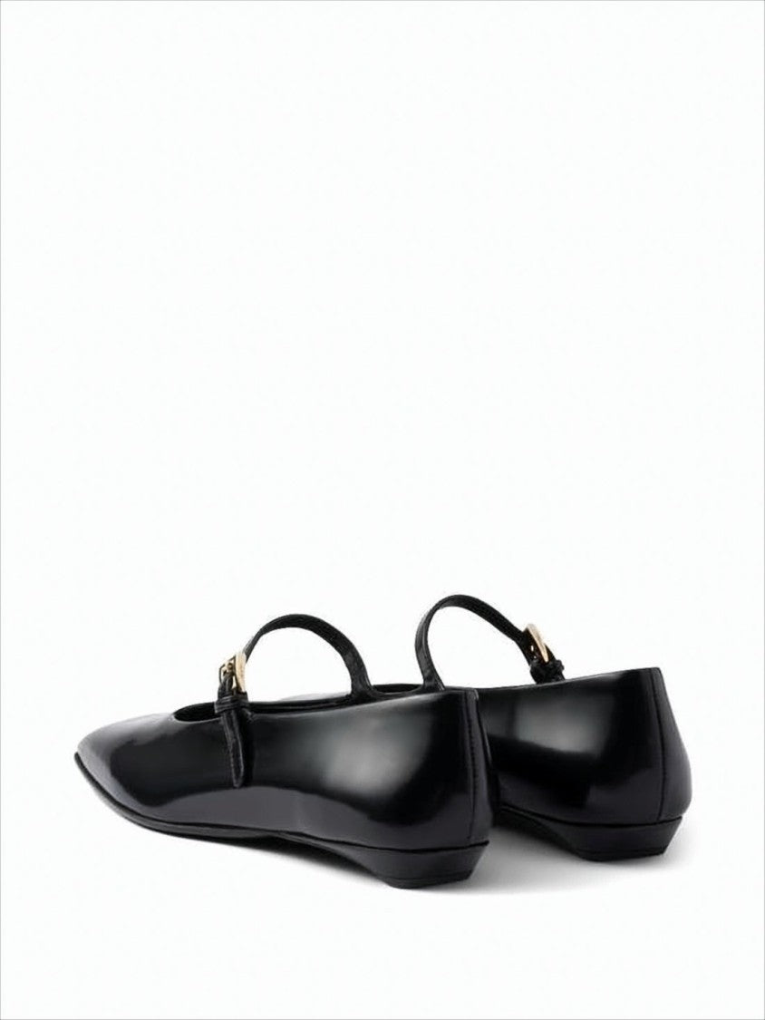 Prada Pointed Toe Black Leather Flats