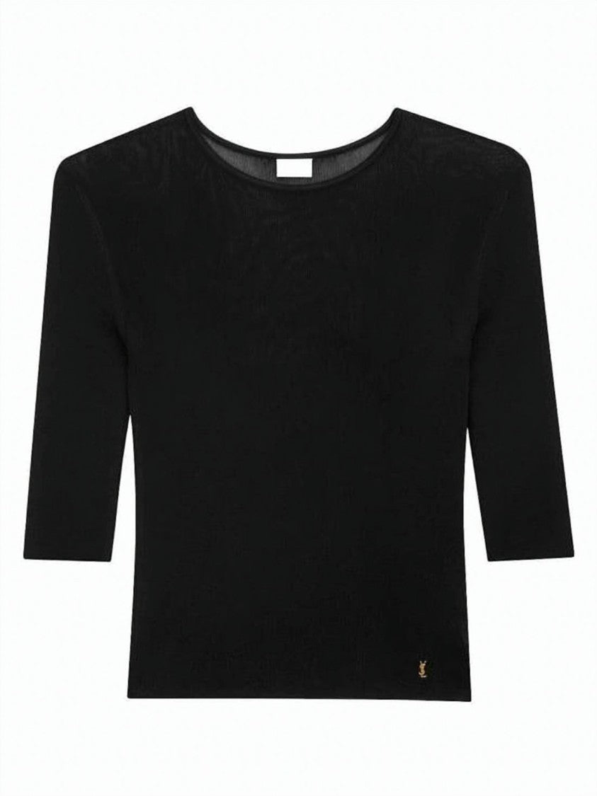 Saint Laurent Fitted Round Neck Sweater With Subtle Logo Detail