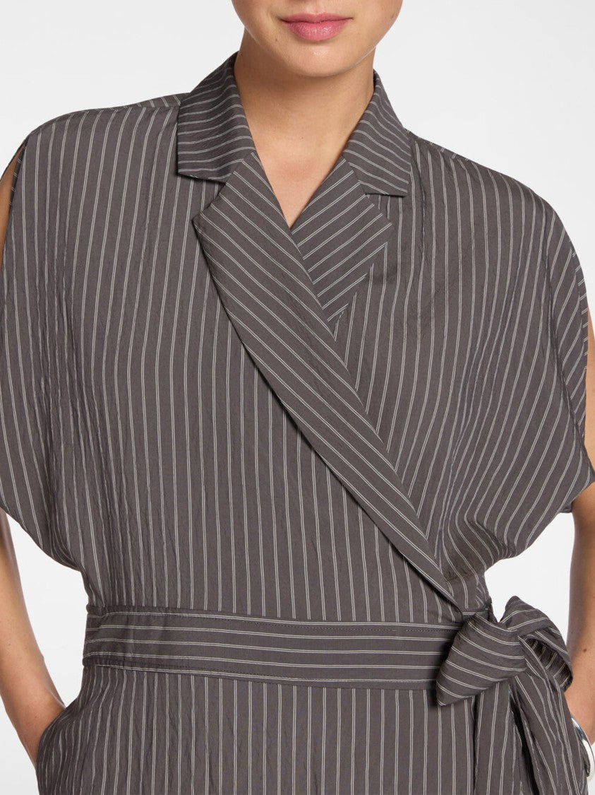 Elena Miro` Wrap Midi Pinstripe Pattern Belted Dress