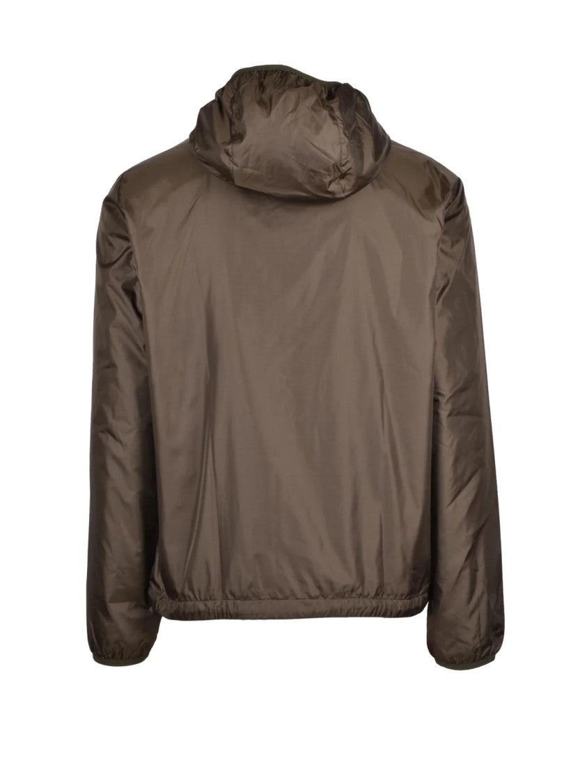Aspesi Lightweight Green Nylon Jacket With Zip Closure And Attached Hood