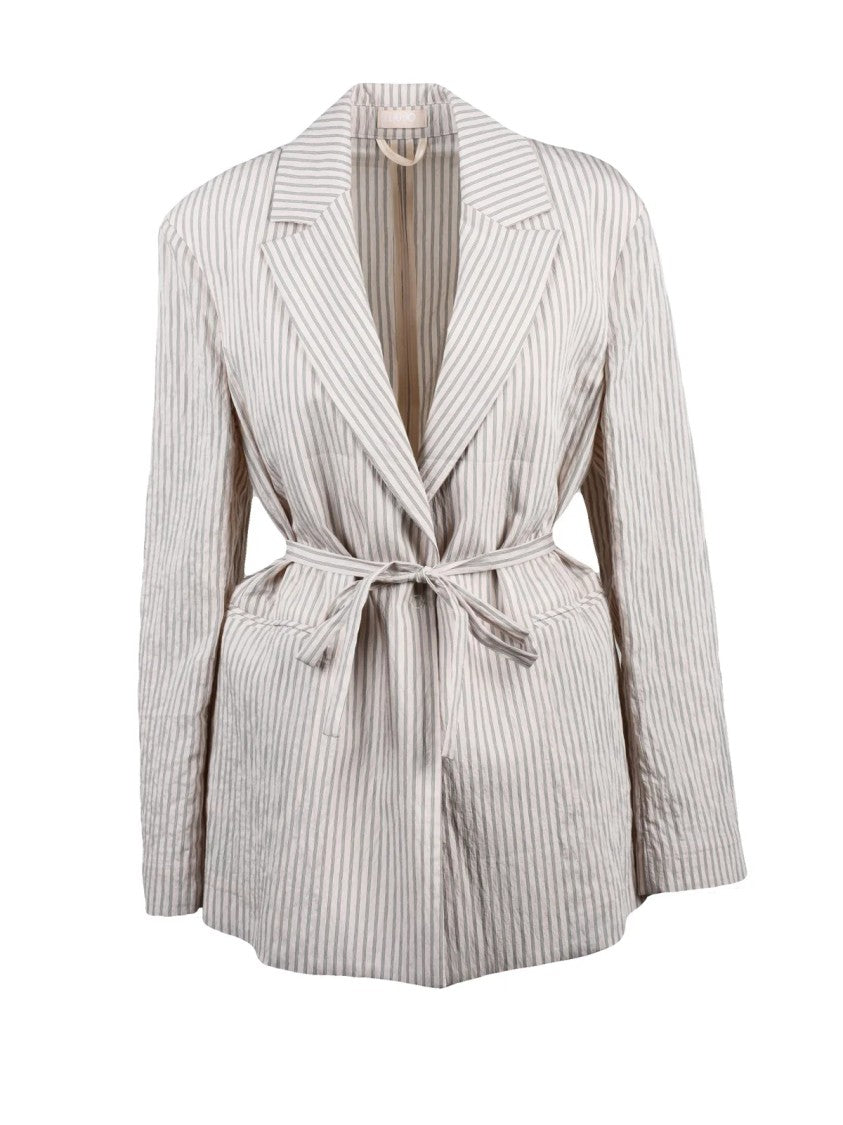 Liu Jo Beige Fluid Striped Modal-Blend Blazer