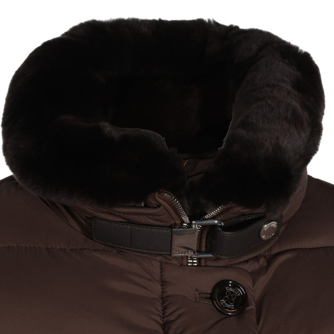 Moorer Long Padded Coat With Plush Fur Collar
