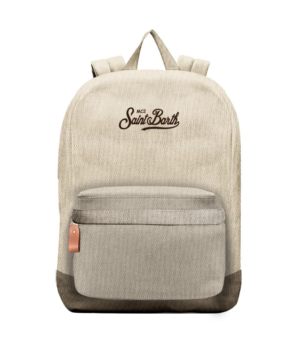 Mc2 Saint Barth Beige Backpack With Textured Fabric And Leather Accents