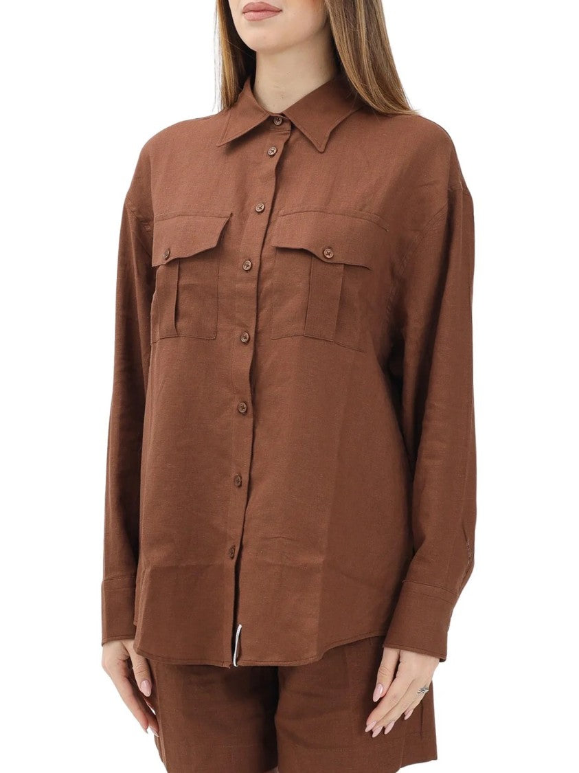 Hinnominate Brown Flap Viscose-Blend Shirt