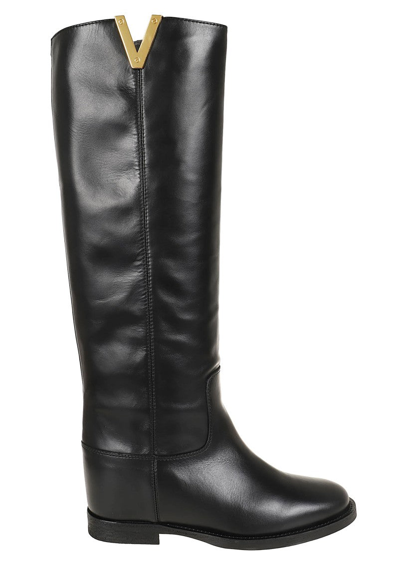 Via Roma 15 Knee-High Black Calfskin Boots