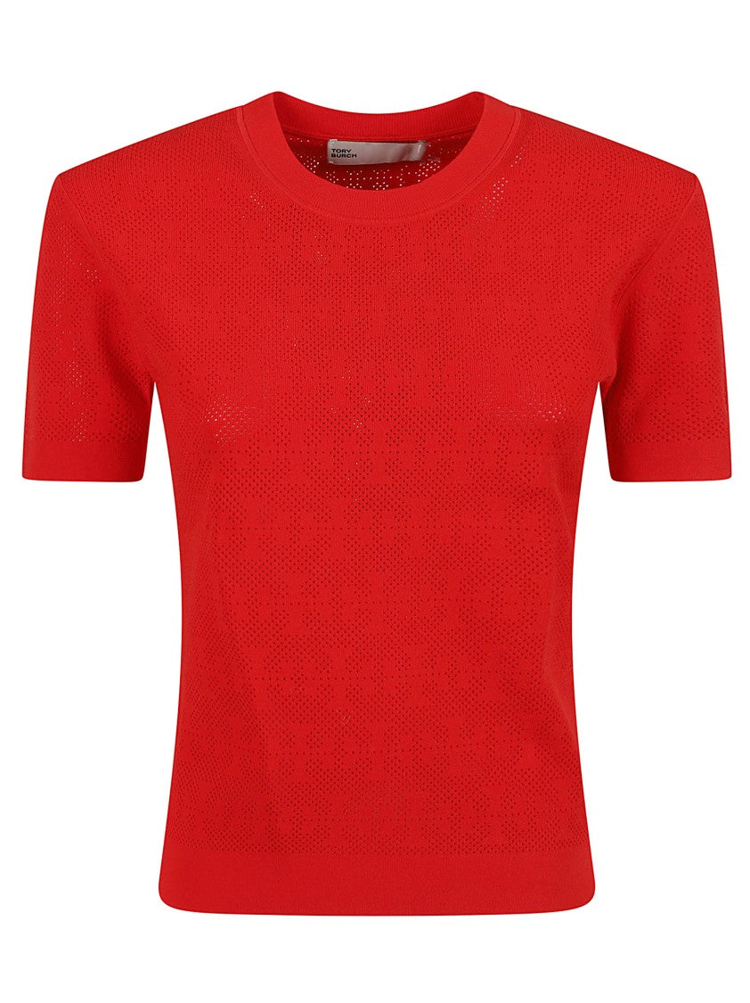 Tory Burch Ribbed Trim Sweater In Vivid Red