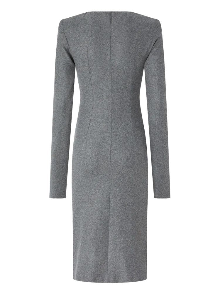 Pinko Fitted Midi Dress With Asymmetrical Neckline And Ruched Detailing