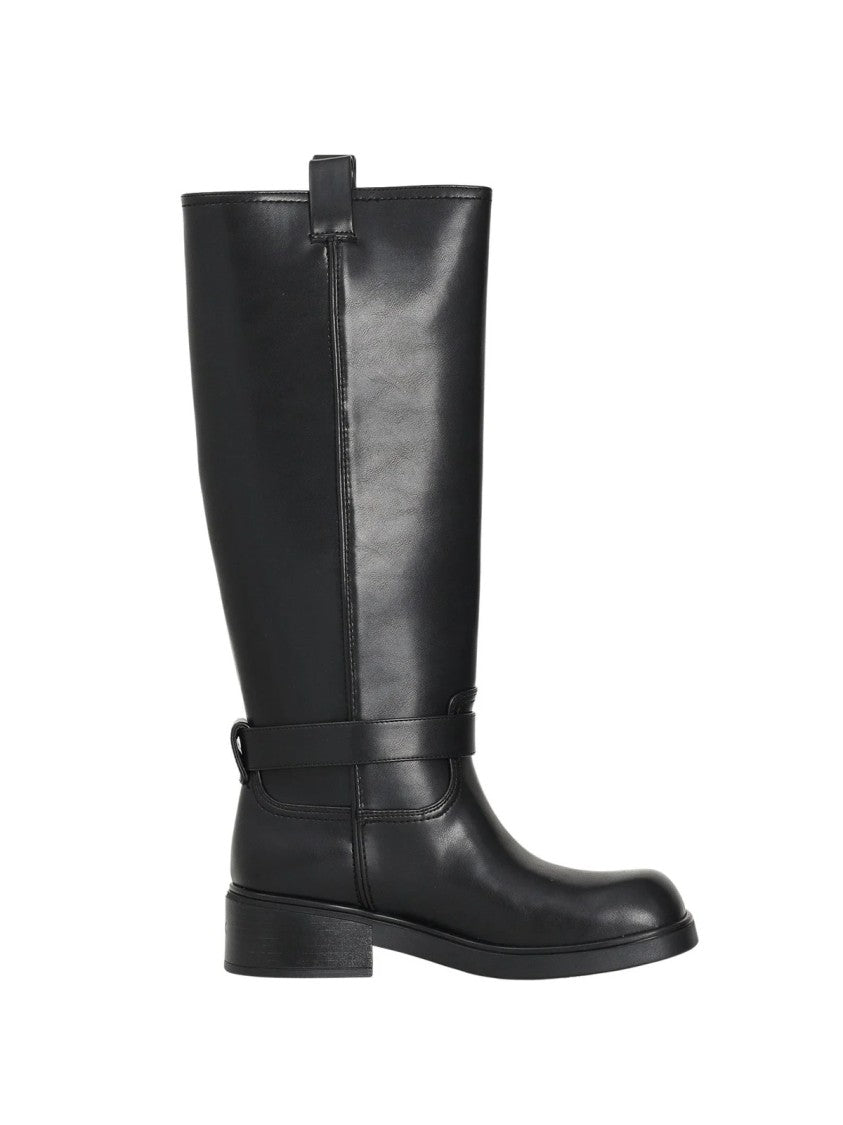 Armani Exchange Black Polyester Buckle Biker Boots