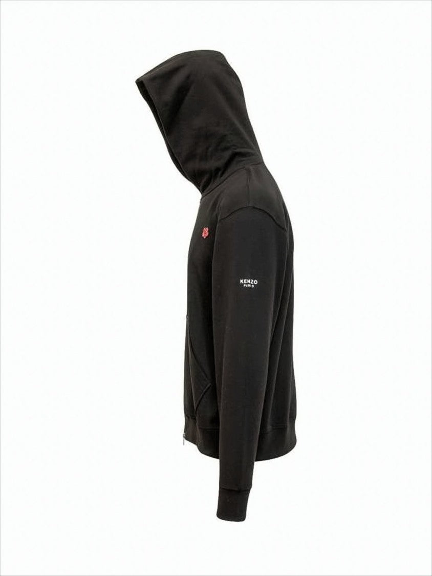 Kenzo Zip-Up Hoodie With Embroidered Detailing And Kangaroo Pocket