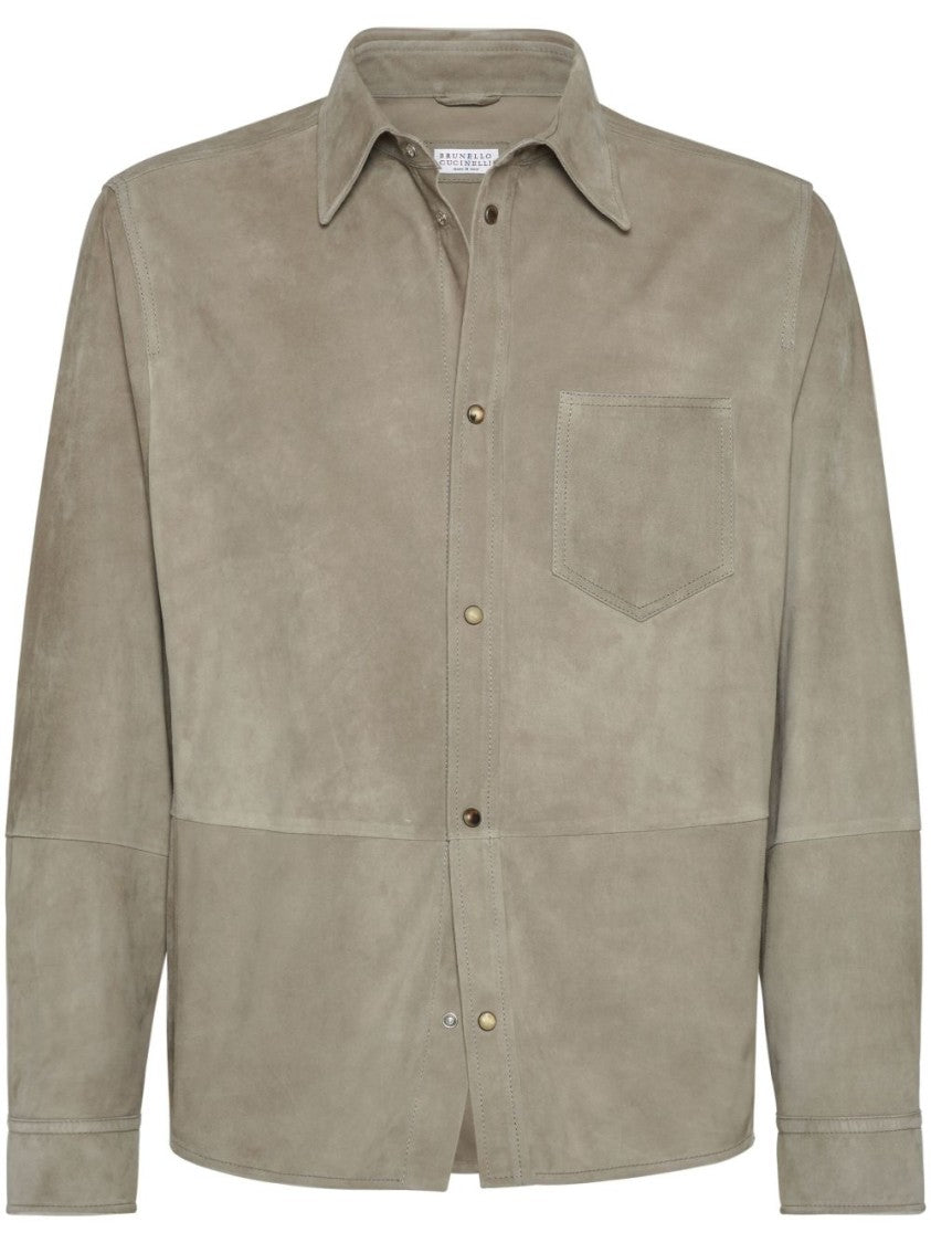 Brunello Cucinelli Khaki Coat With Classic Collar