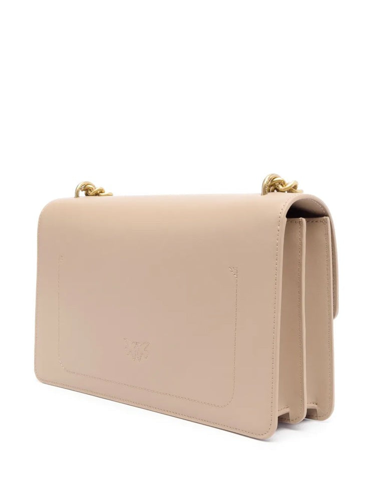 Pinko Rectangular Crossbody Bag In Soft Beige With Bird Clasp