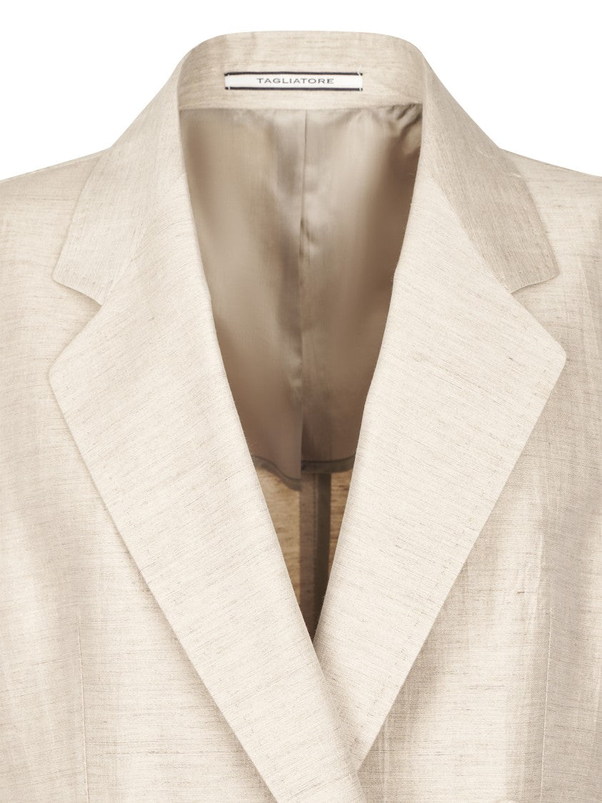 Tagliatore Sleeveless Double-Breasted Dove Grey Jacket With Notched Lapel