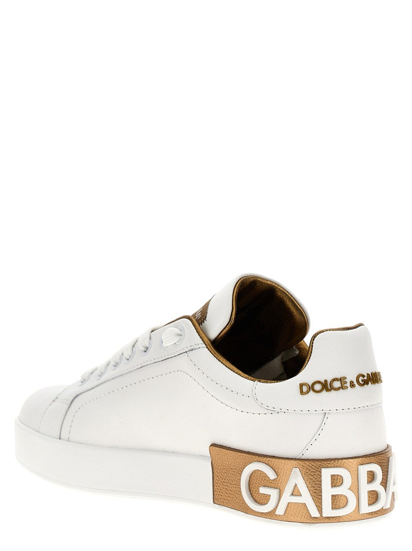 Dolce & Gabbana Portofino Sneakers In Napped Calfskin Leather With Logo Detail
