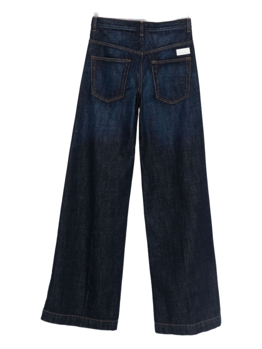 Nine In The Morning Cropped Blue Wide-Leg Trousers With Classic Five-Pocket Design
