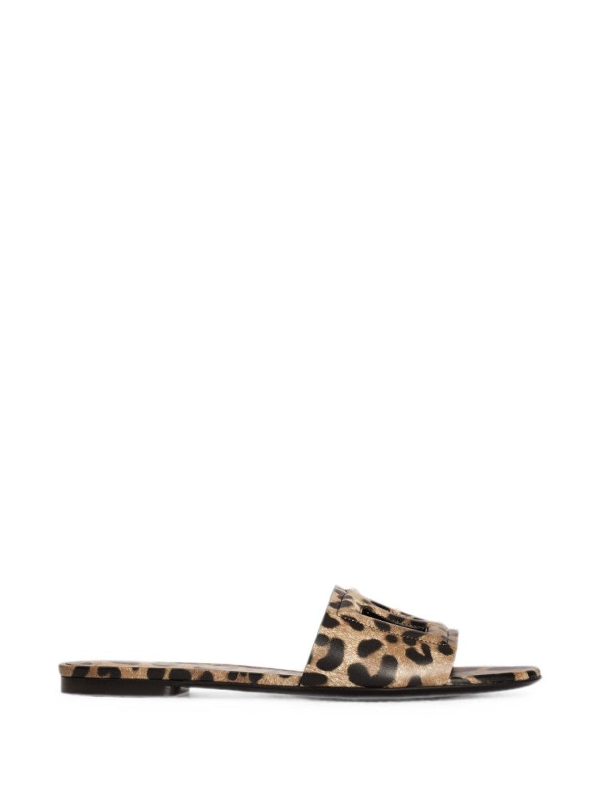 Dolce & Gabbana Leopard Flat Slides Cut-Out Mules