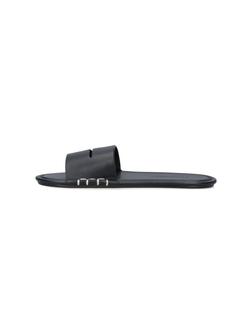 J. W. Anderson Open-Toe Calf Leather Slides With Contrast Stitching