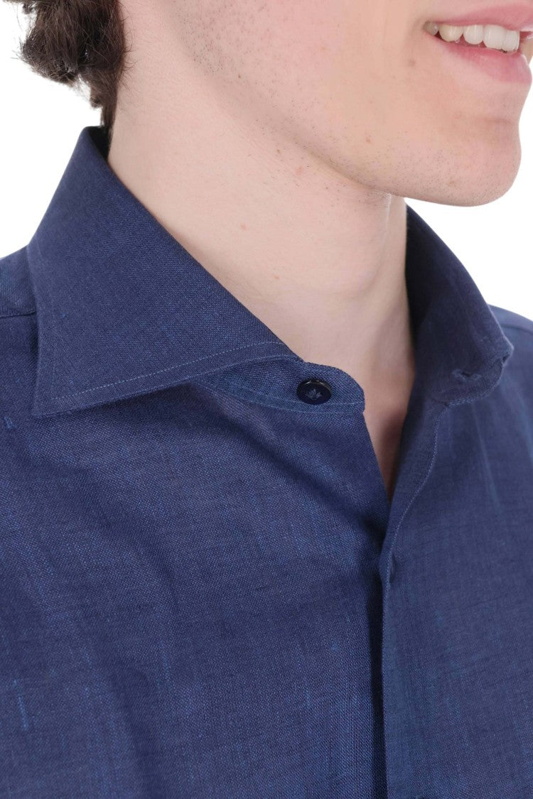 Borriello Royal Blue Pure Linen Casual Shirt
