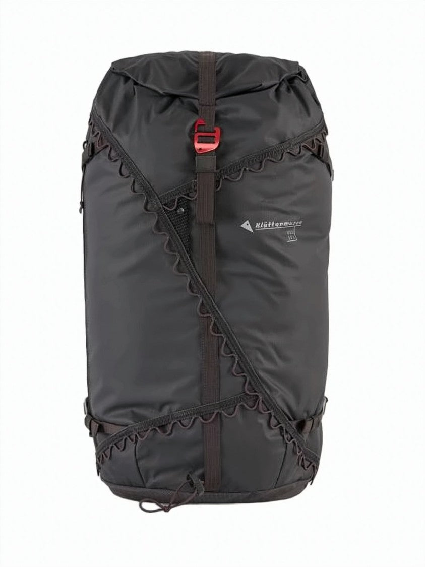 Klattermusen Structured Black Backpack With Distinctive Red Accents