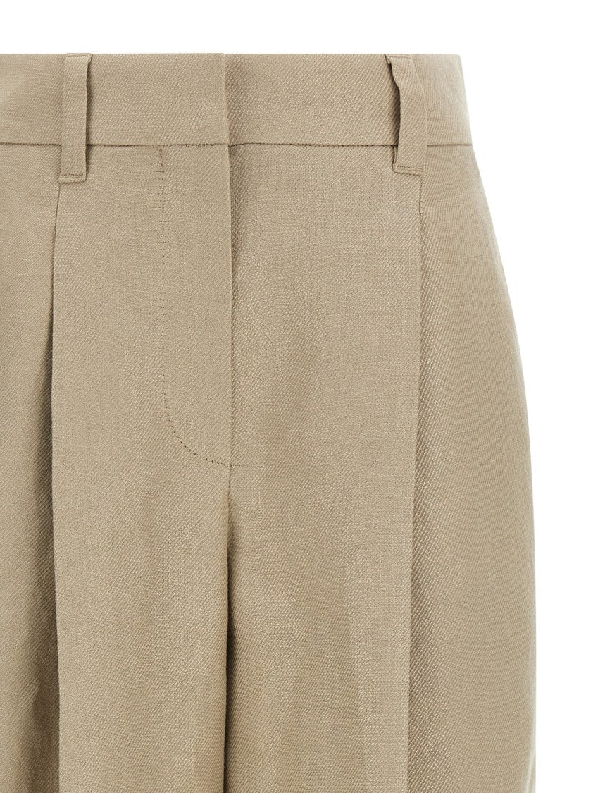Brunello Cucinelli Wide Leg Linen Trousers With Pressed Pleats