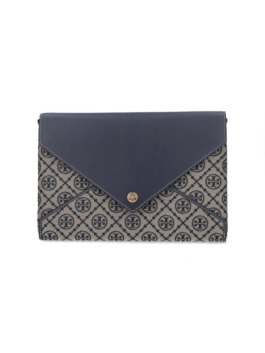 Tory Burch "T-Monogram" Chain Pouch Beige