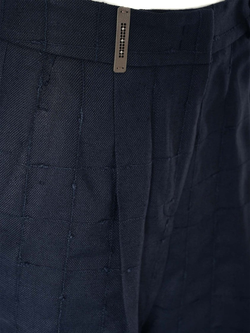 Peserico Textured Black Trousers With Mid-Rise Waist