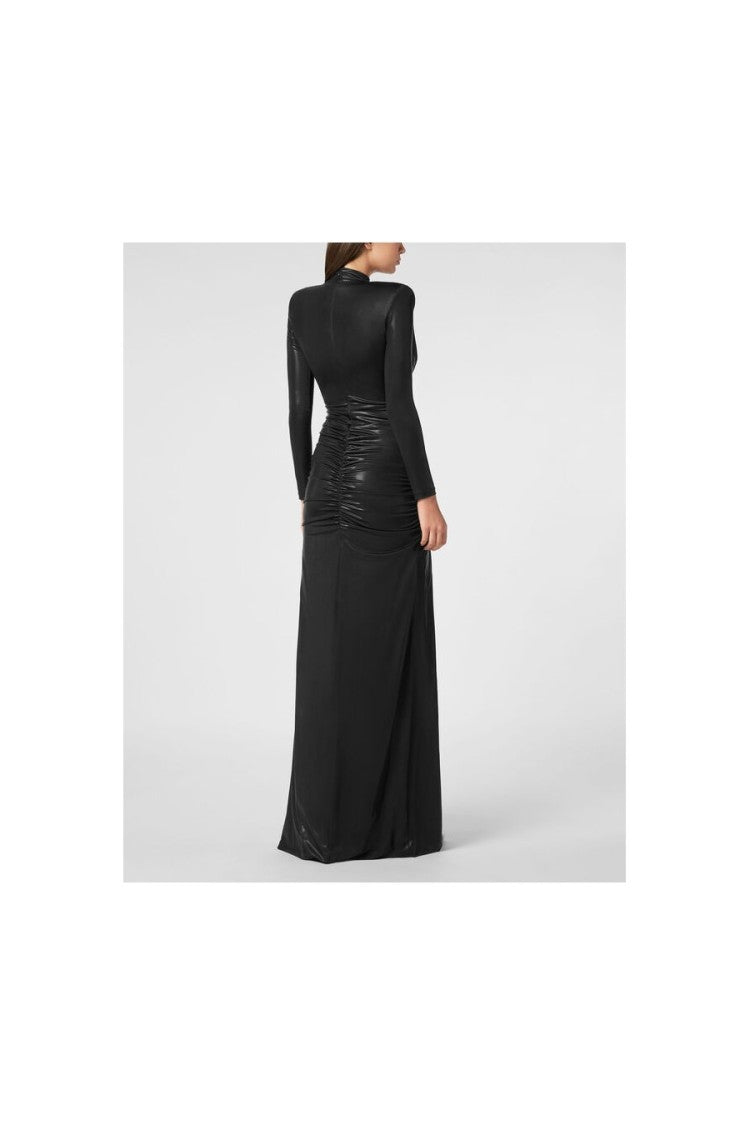 Philipp Plein Deep V-Neck Dress With Ruched Waist