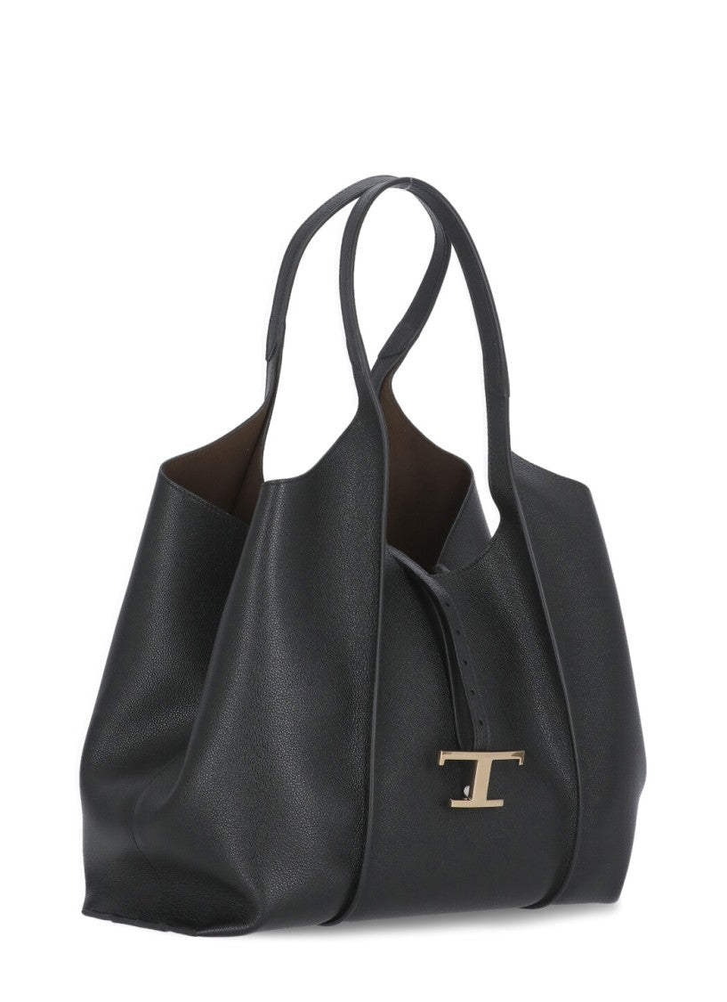 Tod's Black Pebbled Leather Shopping Tote Bag