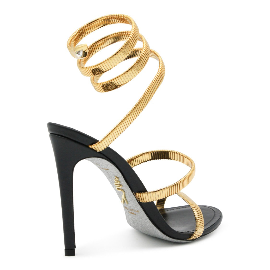 René Caovilla Black Leather Twisted Sandals