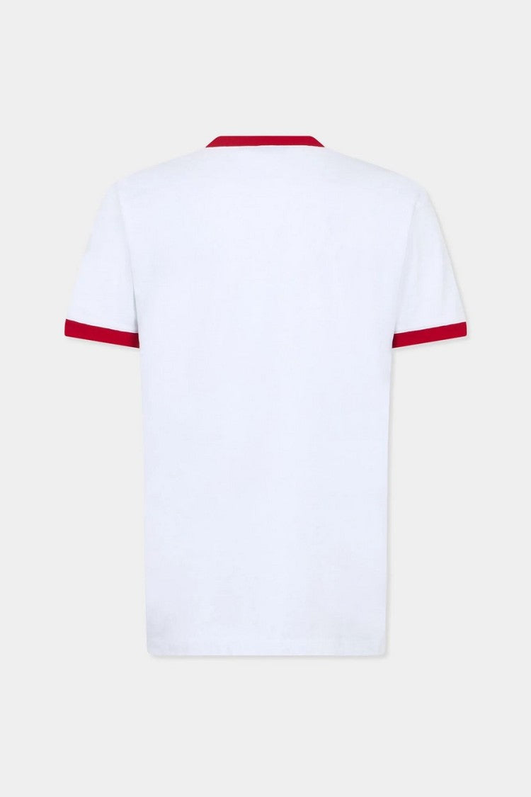 Dsquared2 White Multicolor Diamond Graphic Ringer Trim Cotton T-Shirt