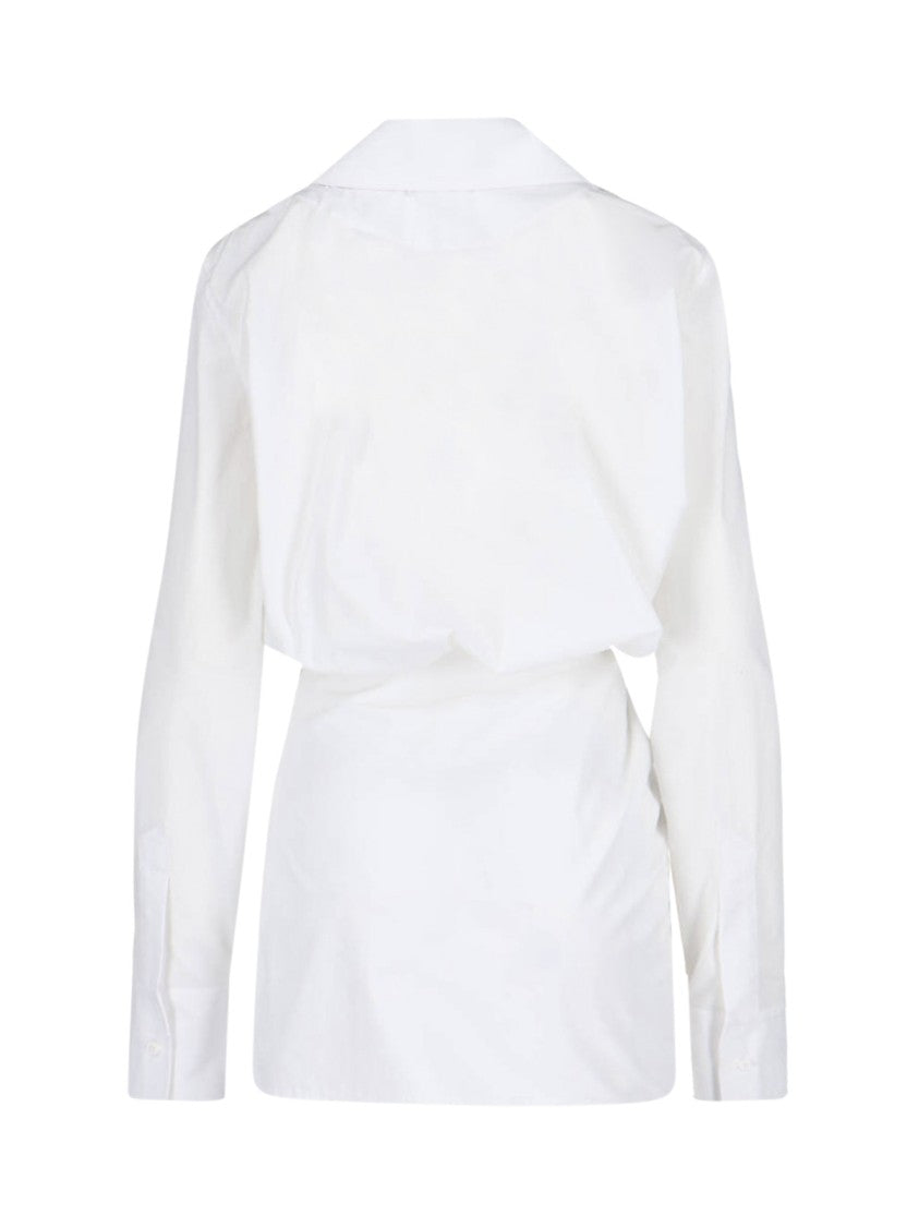 The Attico Draped Mini Shirt Dress – White