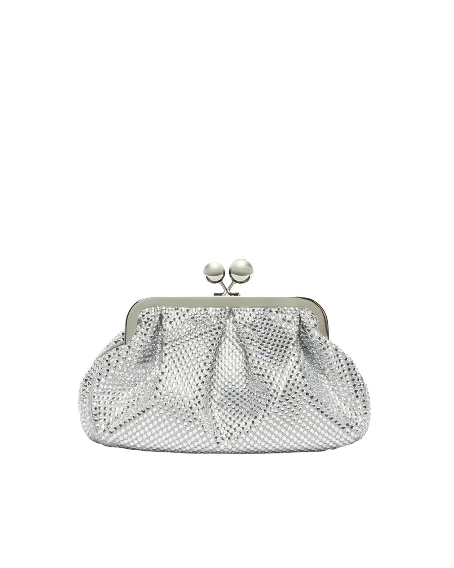 Max Mara Small Pasticcino Bag In Black Satin And Rhinestones In Optical White