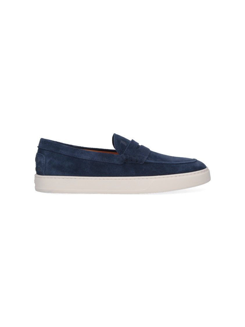 Tod's Deep Navy Blue Suede Loafers