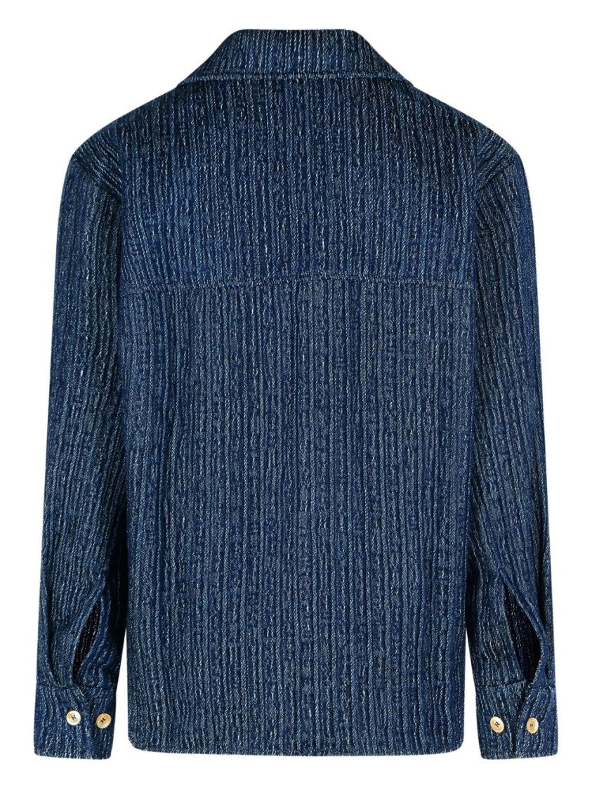 Séfr Textured Blue Ribbed Wes Shirt With Classic Collar