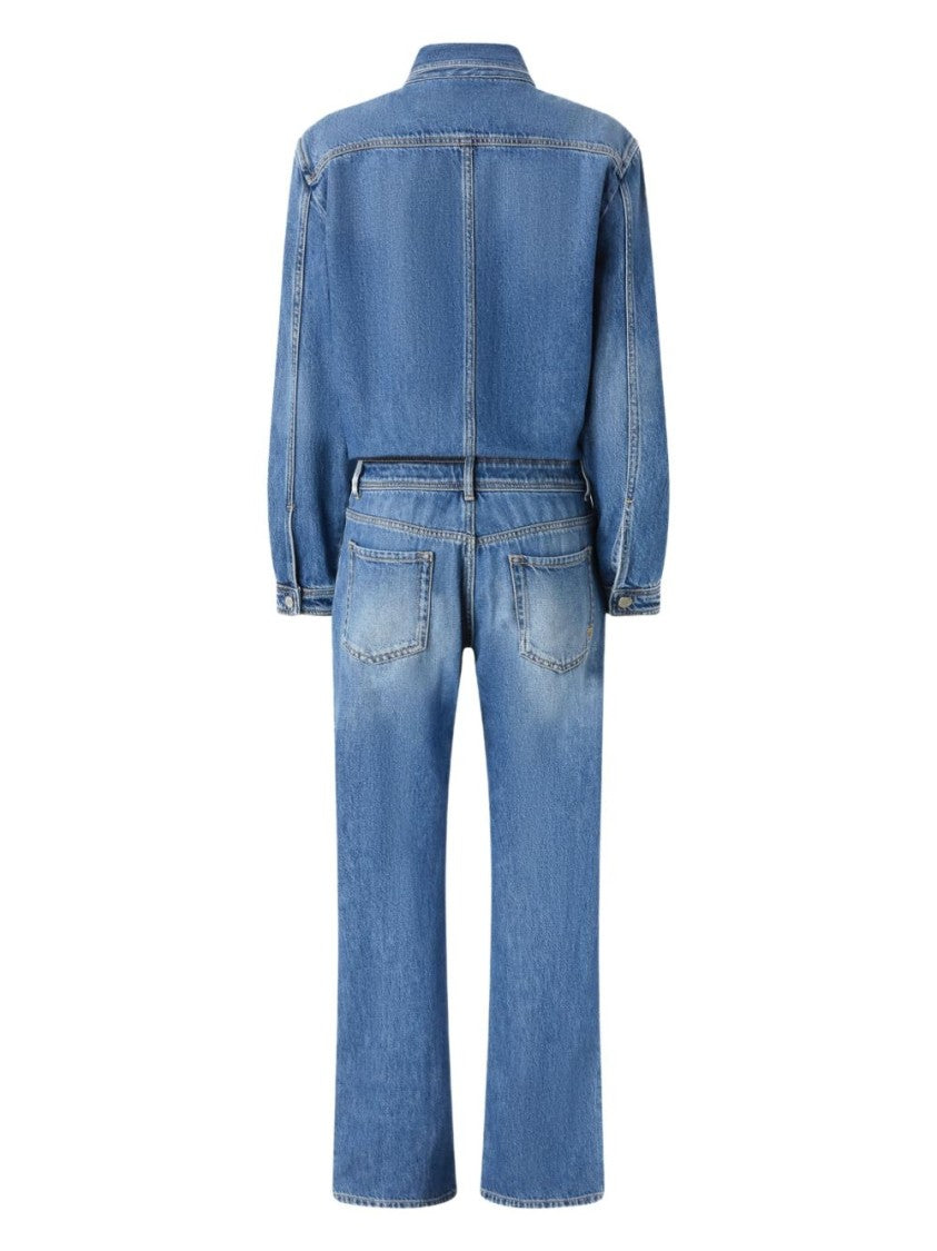 Pinko Button-Down Denim Jumpsuit With Classic Pocket Design