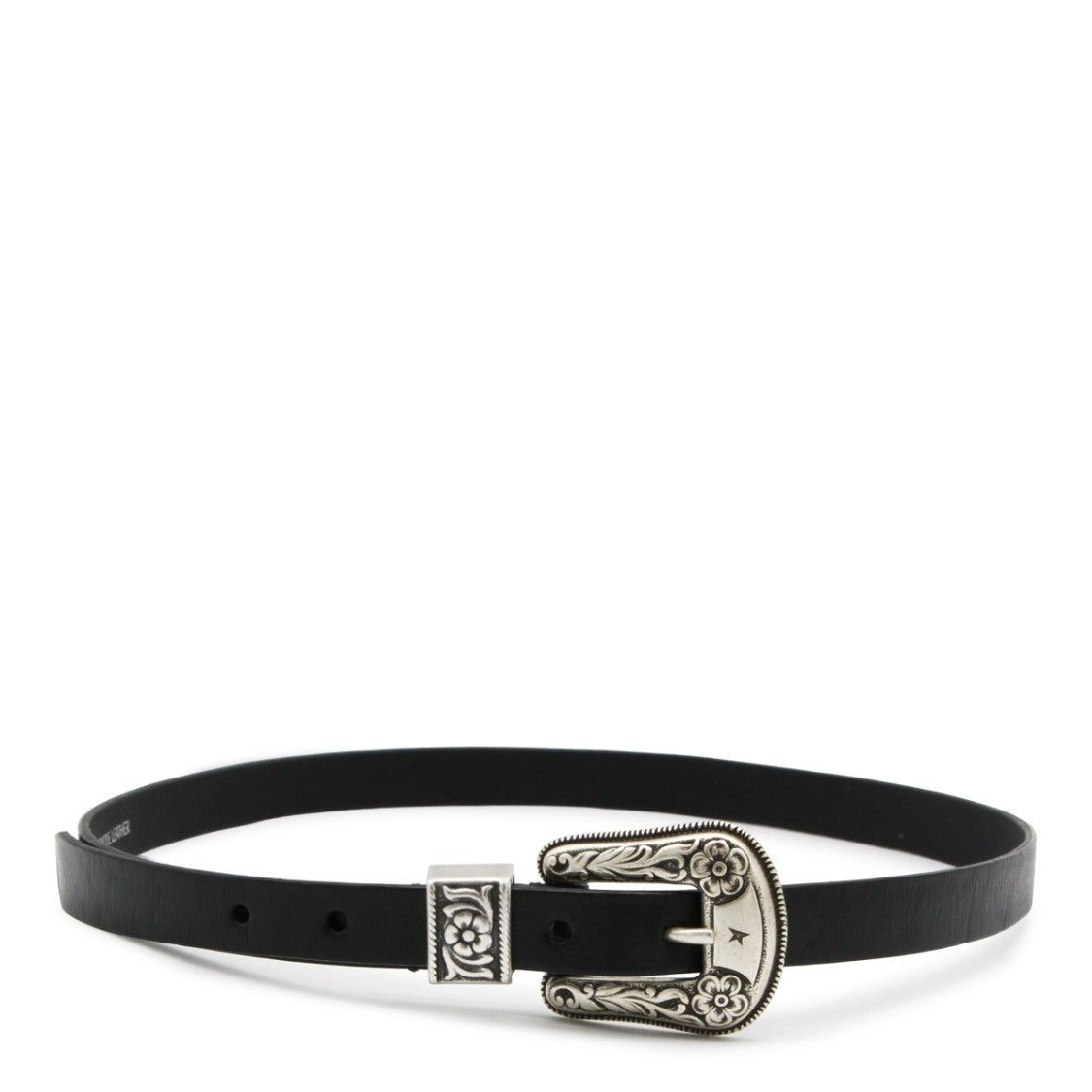 Golden Goose Black Leather Vintage Silver Belt
