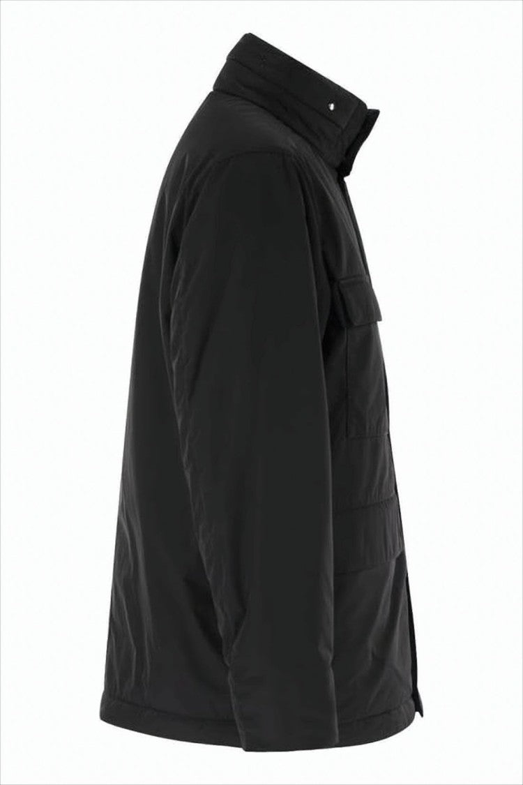 Stone Island Boxy Black Padded Jacket With High Collar And Distinctive Patch