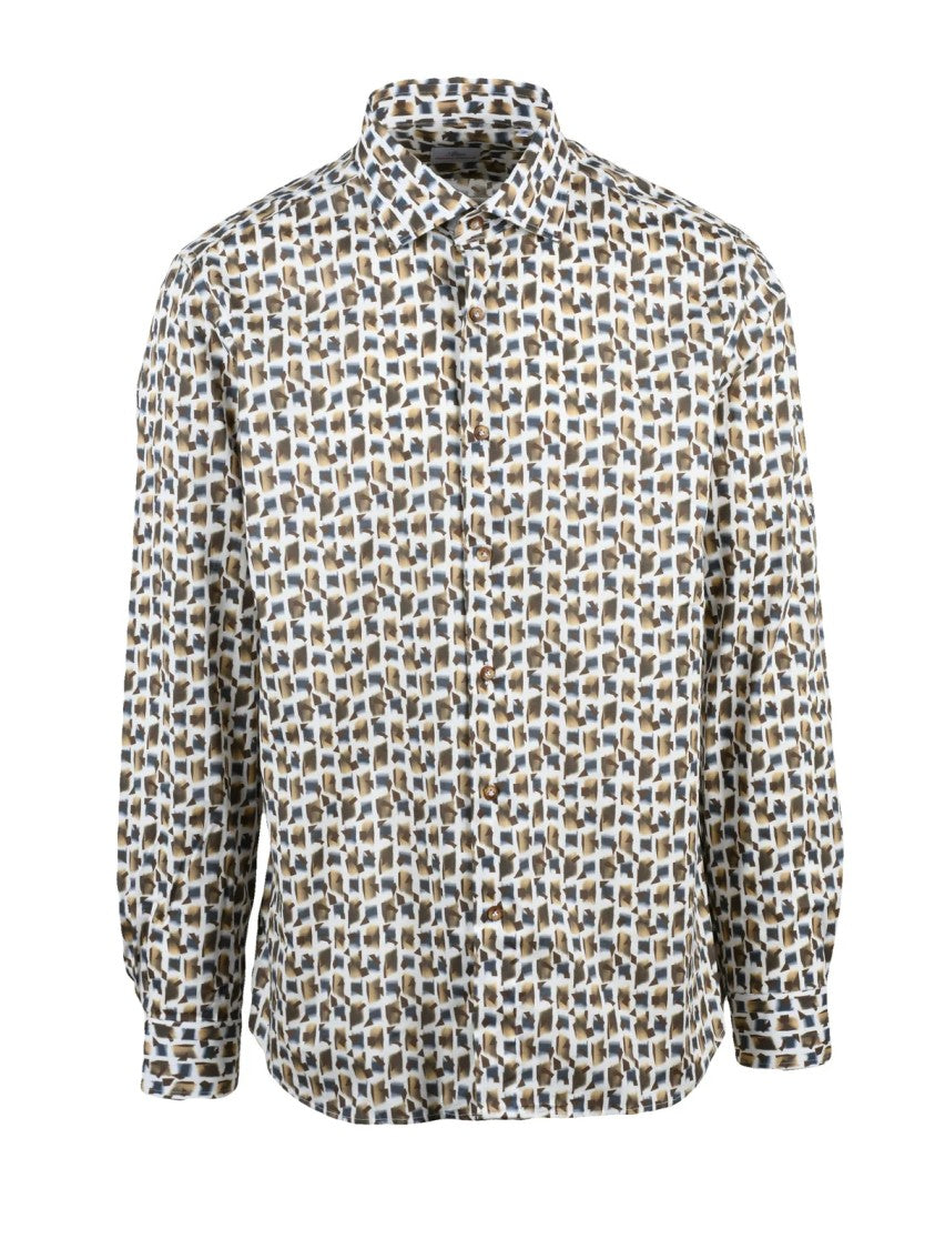 Brio White/Brown Cotton Elastan Slim Fit Shirt