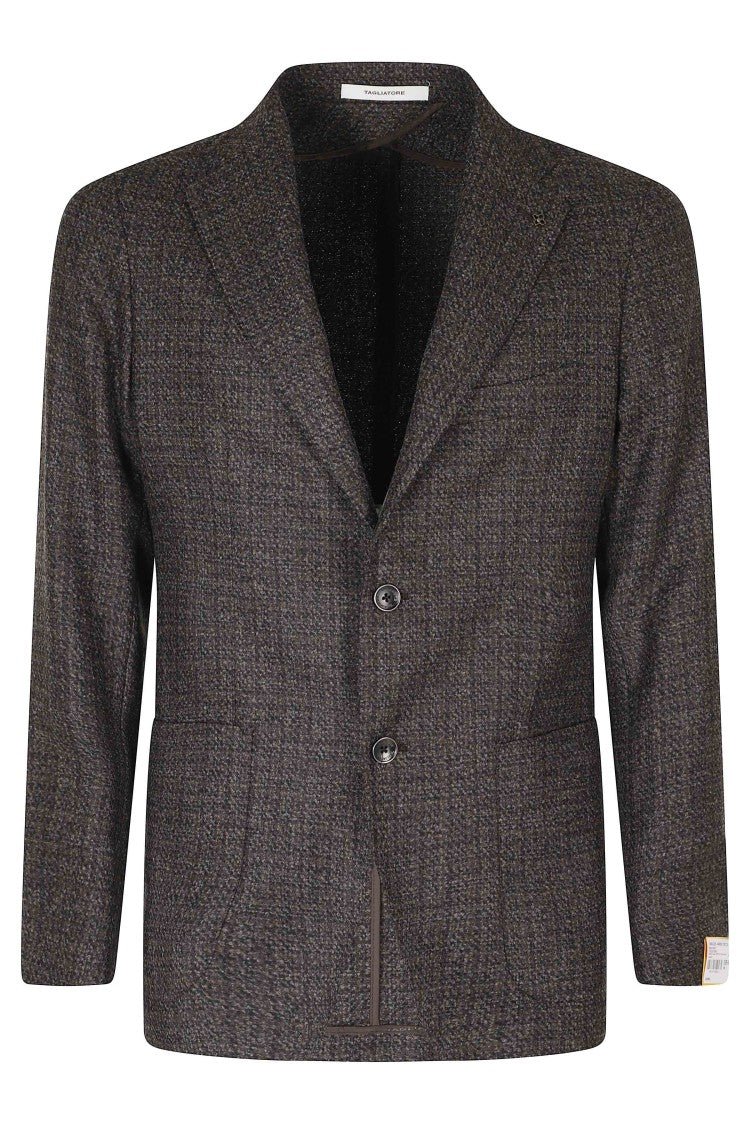 Tagliatore Dark Brown Single-Breasted Mouline Finish Wool Blazer