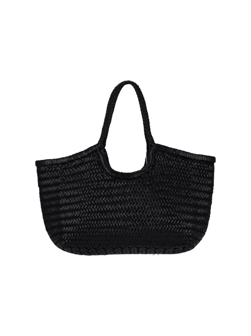 Dragon Diffusion Large Black Woven Leather Shoulder Bag With Dual Handles