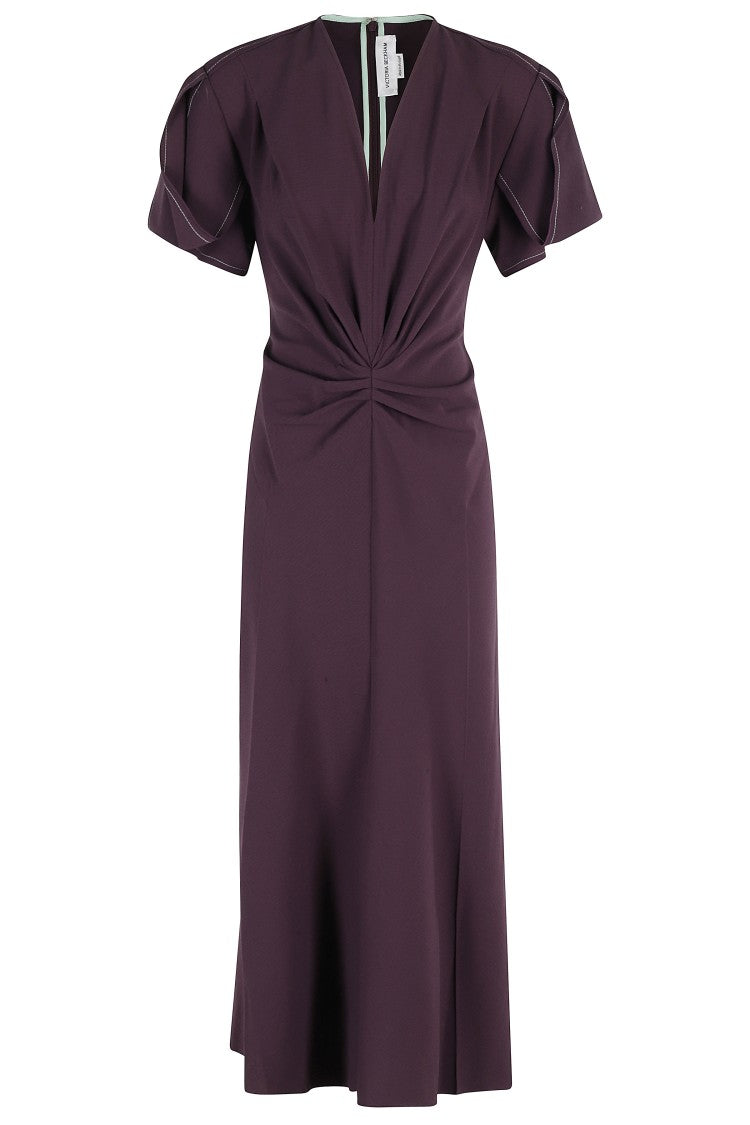Victoria Beckham Gathered V Neck Midi Dress