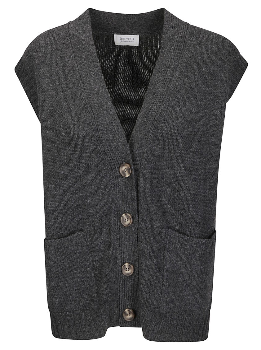 Be You Refined Cashmere Gilet With Contrasting Front Buttons And Deep Neckline