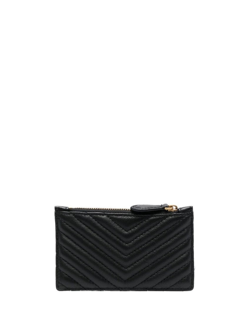 Pinko Rectangular Black Leather Clutch With Gold Emblem