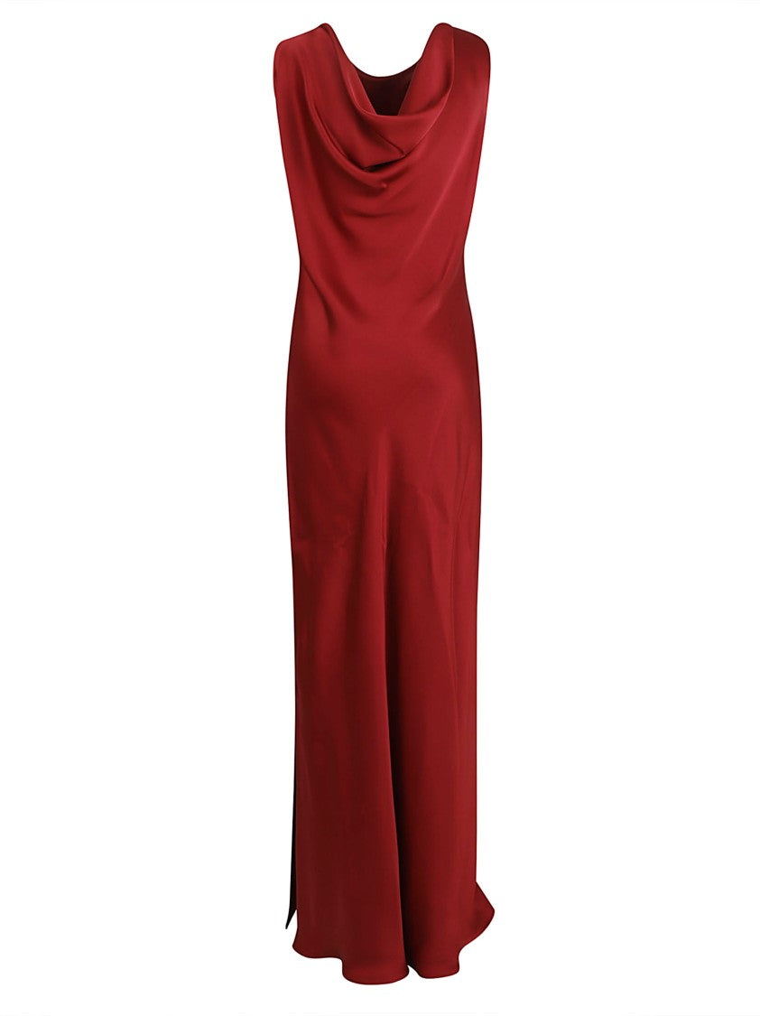Antonelli Floor-Length Red Dress With Cowl Neckline And Sleek Silhouette