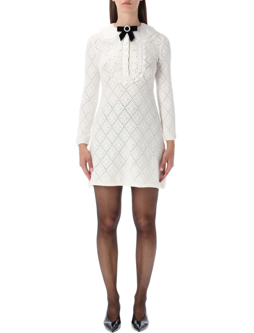 Self-Portrait White Lace Knit Mini Dress