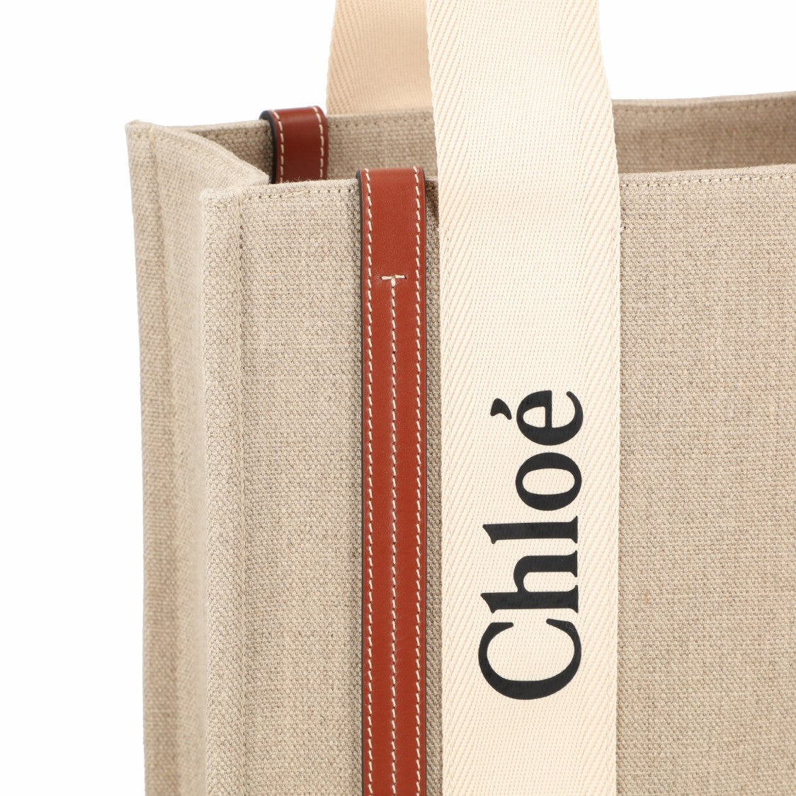 Chloé Woody Tote Bag In Linen & Leather