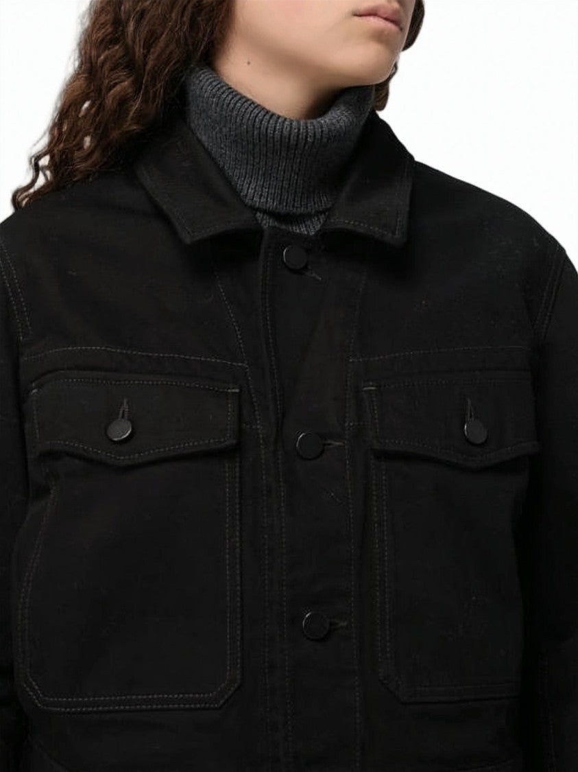 Lemaire Cropped Black Cotton Shirt Jacket