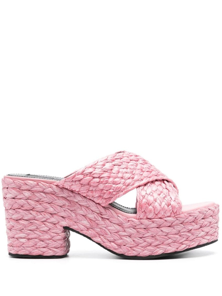 Sergio Rossi Light Pink Woven Raffia Sandals
