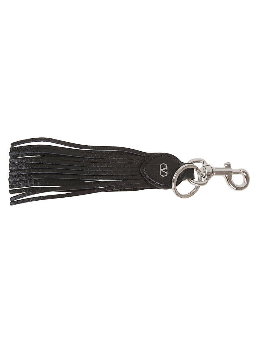 Valentino Garavani Fringed Leather Key Ring With Carabiner And Signature V Logo